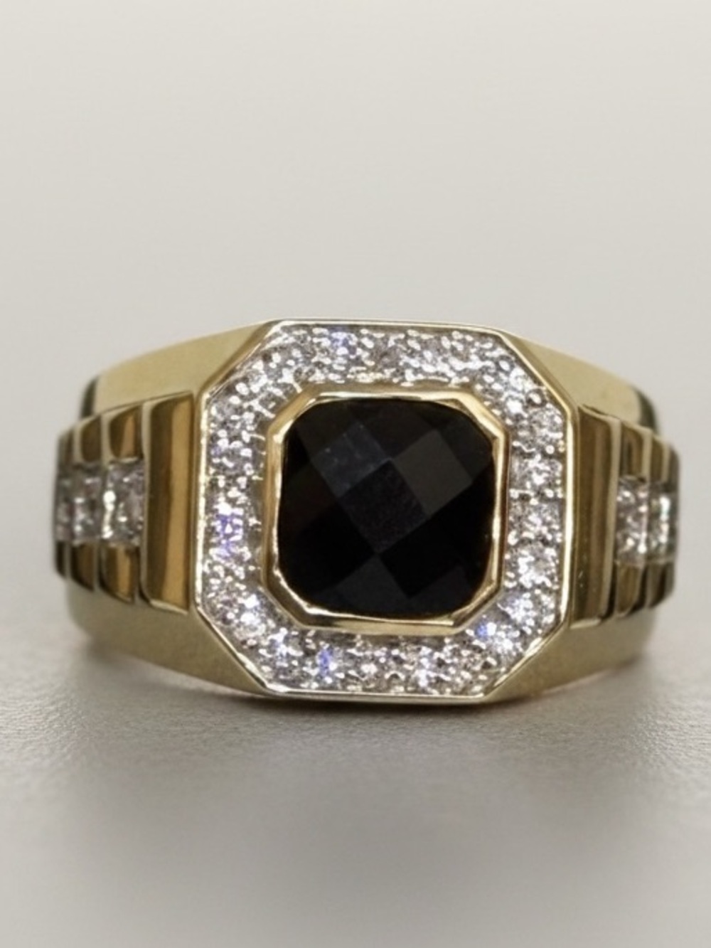 Effy Men's 14K Yellow Gold Onyx and Diamond Ring mens NWT $12000
